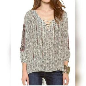 ANTHROPOLOGIE LOVE SAM | BOHO EMBROIDERED AZTEC TRIBAL OVERSIZED TUNIC TOP XS